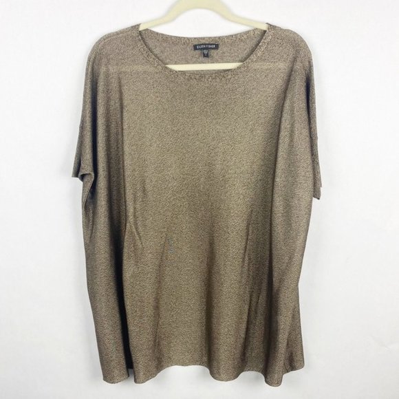 Eileen Fisher Womens Size Small Brown Gold Oversized Short Sleeve Knit Top - Picture 1 of 6